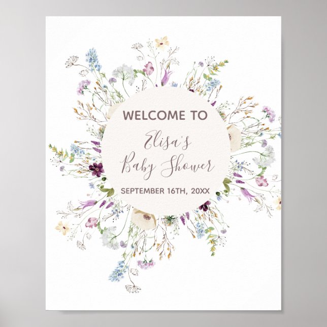 Affiche de bienvenue fleur sauvage Baby shower (Devant)