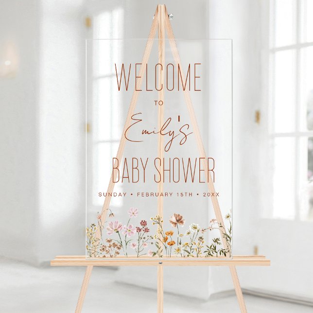 Affiche de bienvenue fleur sauvage Baby shower En  (Créateur téléchargé)