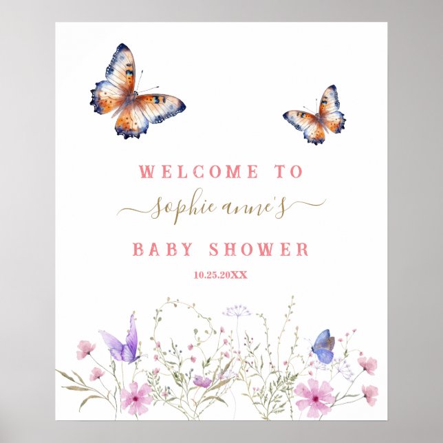 Affiche de bienvenue Fleur sauvage Baby shower pap (Devant)