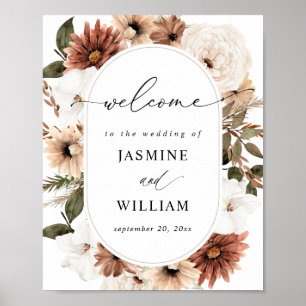 Affiche de bienvenue florale de Boho neutre rustiq