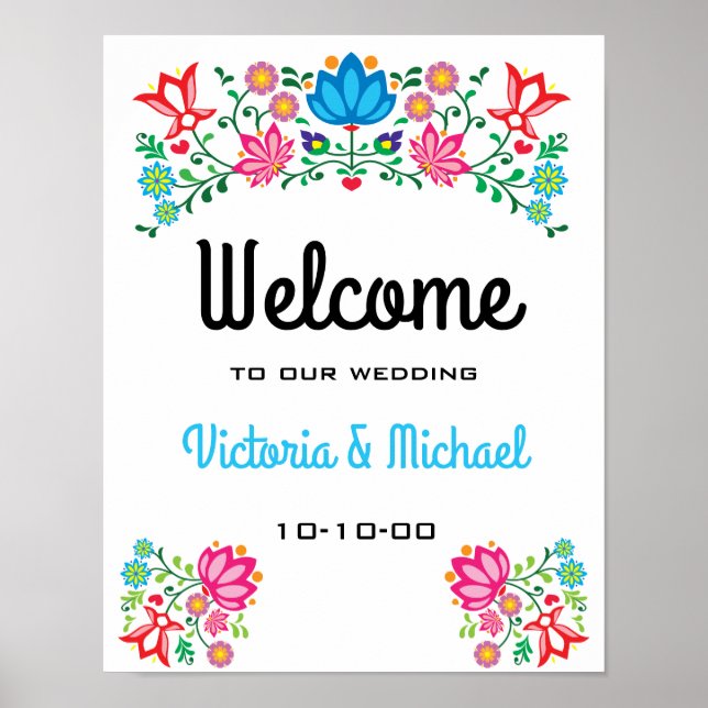 Affiche de bienvenue florale de la fiesta mexicain (Devant)