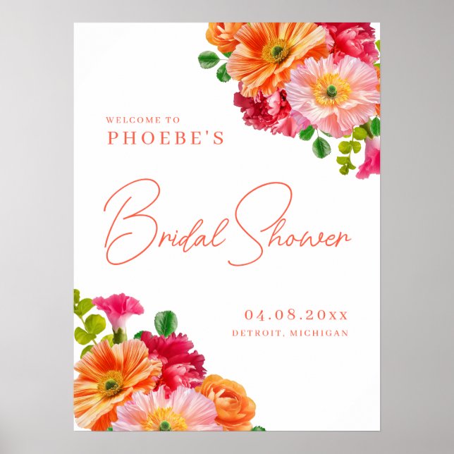 Affiche de bienvenue florale mignonne orange et ro (Devant)