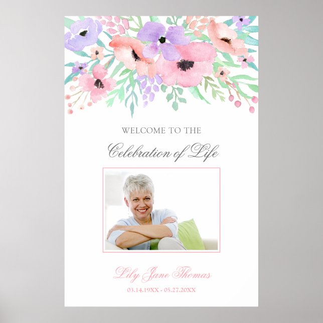Affiche de bienvenue funéraire de fleurs d'aquarel (Devant)
