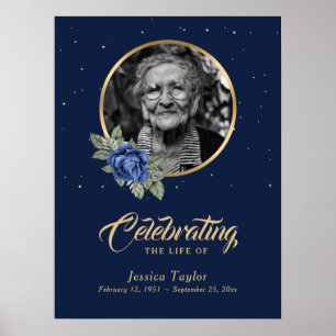 Affiche de bienvenue funéraire florale bleue perso