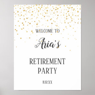 Affiche de bienvenue Gold Confetti Retraite Party