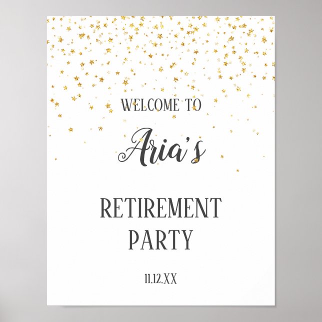 Affiche de bienvenue Gold Confetti Retraite Party (Devant)