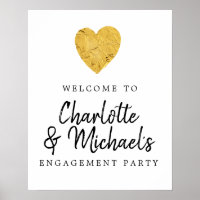 Affiche de bienvenue Gold Foil Heart Engagement Pa