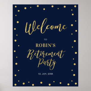 Affiche de bienvenue Gold & Navy Confetti Retraite