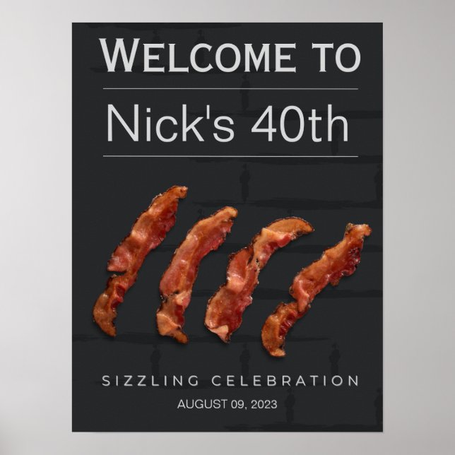 Affiche de bienvenue Man Birthday Party, Bacon Par (Devant)