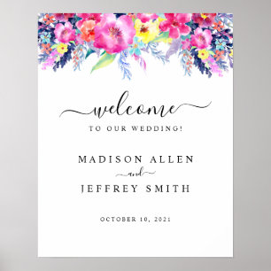 Affiche de bienvenue Mariage à ressort jaune rose 