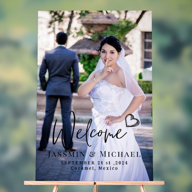 Affiche de bienvenue Mariage acrylique avec photo (Neutre)