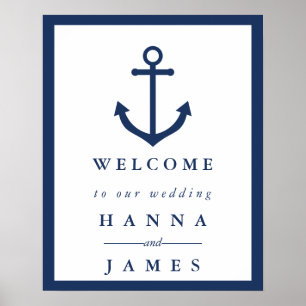 Affiche de bienvenue Mariage Ancre bleu marine