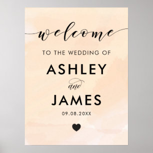 Affiche de bienvenue Mariage Apricot Watercolor