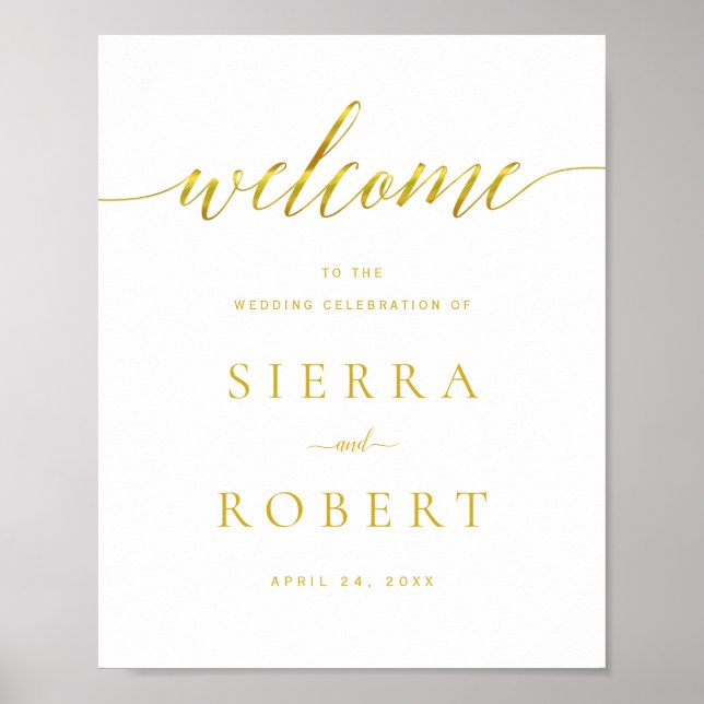 Affiche de bienvenue mariage avec Elegant Faux Gol (Devant)