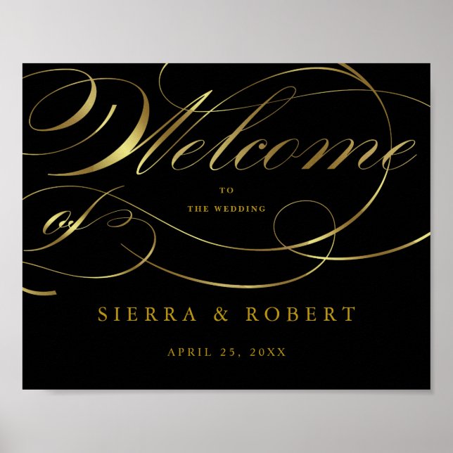 Affiche de bienvenue mariage avec Elegant Faux Gol (Devant)