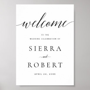 Affiche de bienvenue mariage avec un script noir v