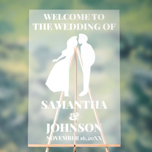 Affiche de bienvenue Mariage blanc acrylique gelée