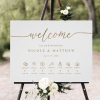 Affiche de bienvenue Mariage blanc et or avec chro