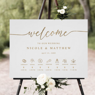 Affiche de bienvenue Mariage blanc et or avec chro