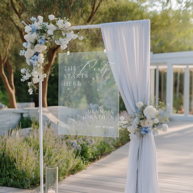 Affiche de bienvenue Mariage bleu acrylique transp (Transparent Acrylic Blue Wedding Welcome Sign)
