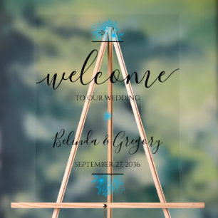 Affiche de bienvenue Mariage bleu aquarelle