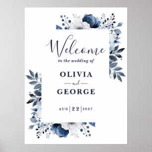Affiche de bienvenue Mariage bleu et blanc marine