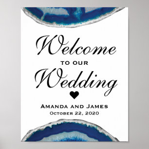 Affiche de bienvenue Mariage bleu marine Porte