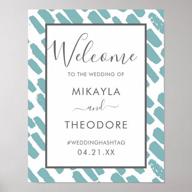 Affiche de bienvenue Mariage bleu moderne Script (Devant)