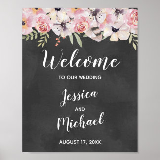 Affiche de bienvenue Mariage Boho Floral Chalkboar