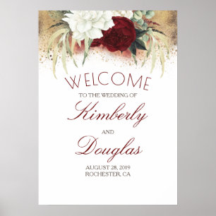 Affiche de bienvenue Mariage Burgundy Red et White