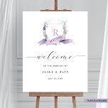 Affiche de bienvenue Mariage chic Lavender Purple<br><div class="desc">Bienvenue à vos invités avec cette élégante enseigne de mariage d'accueil monogrammée qui présente un magnifique monogramme de lavande violet aquarelle fleurie qui respire l'élégance et le charme. Délicatement encadré de fleurs enchanteresses dans les tons pourpre poussiéreux, lavande, lilas, mauve, pêche et jaune doux, ce menu présente parfaitement vos initiales...</div>