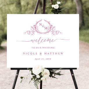 Affiche de bienvenue Mariage chic Monogram rose et