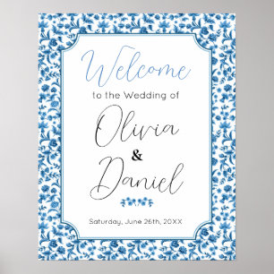 Affiche de bienvenue Mariage Chintz Blue Floral Di