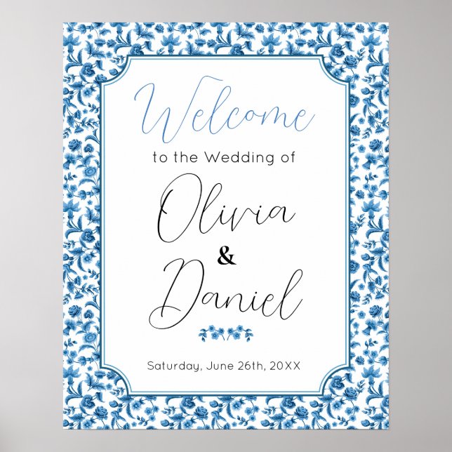 Affiche de bienvenue Mariage Chintz Blue Floral Di (Devant)