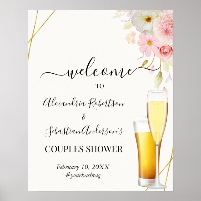 Affiche de bienvenue Mariage Dahlia & Couples Rose (Devant)
