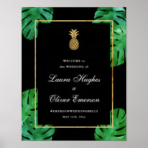 Affiche de bienvenue Mariage d'ananas tropical mod