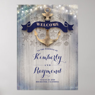 Affiche de bienvenue Mariage d'Ancre d'or nautique