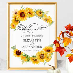 Affiche de bienvenue Mariage de automne géométriqu