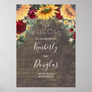 Affiche de bienvenue Mariage de automne Sunflower 
