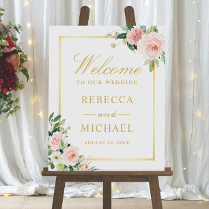Affiche de bienvenue Mariage de cadre or flou
