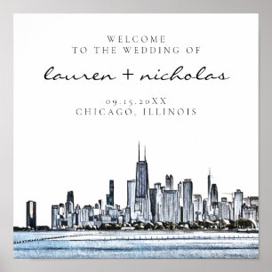 Affiche de bienvenue Mariage de Chicago Skyline