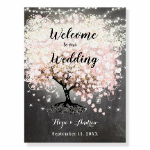 Affiche de bienvenue Mariage de feuilles de coeur 