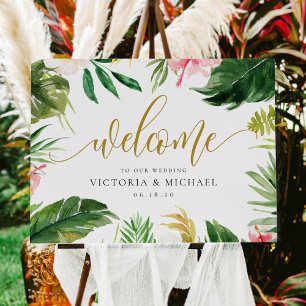 Affiche de bienvenue Mariage de feuilles tropicale