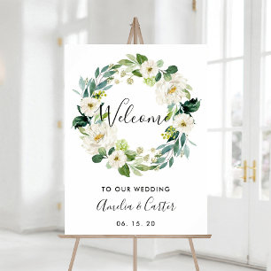 Affiche de bienvenue Mariage de fleurs blanches