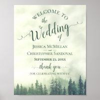 Affiche de bienvenue Mariage de la forêt de pin ve