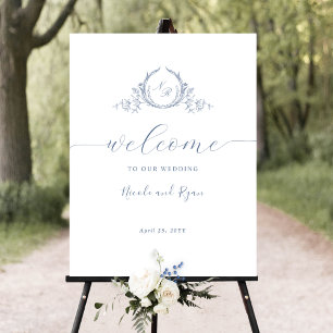 Affiche de bienvenue Mariage de Monogramme bleu ve