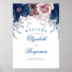 Affiche de bienvenue Mariage de Navy Blue et Mauve
