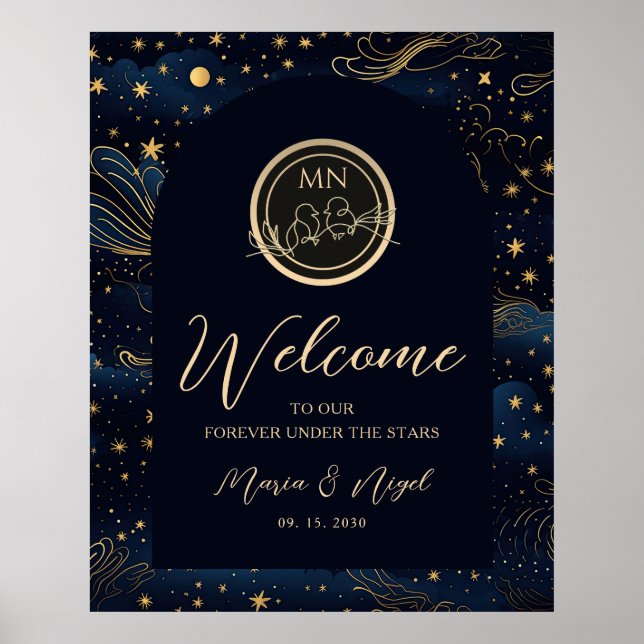 Affiche de bienvenue Mariage de nuit céleste Boho (Devant)