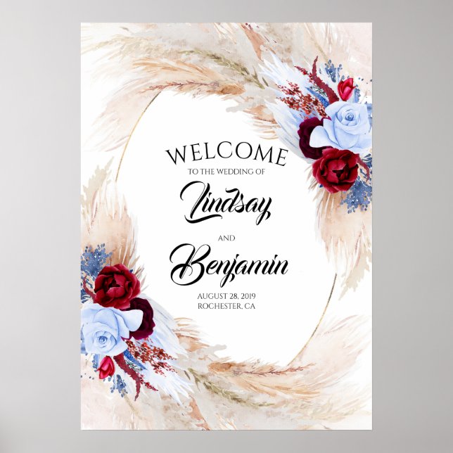 Affiche de bienvenue Mariage de Pampas Grass Flora (Devant)
