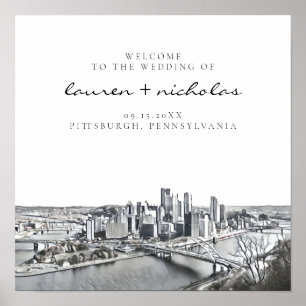 Affiche de bienvenue Mariage de Pittsburgh Skyline
